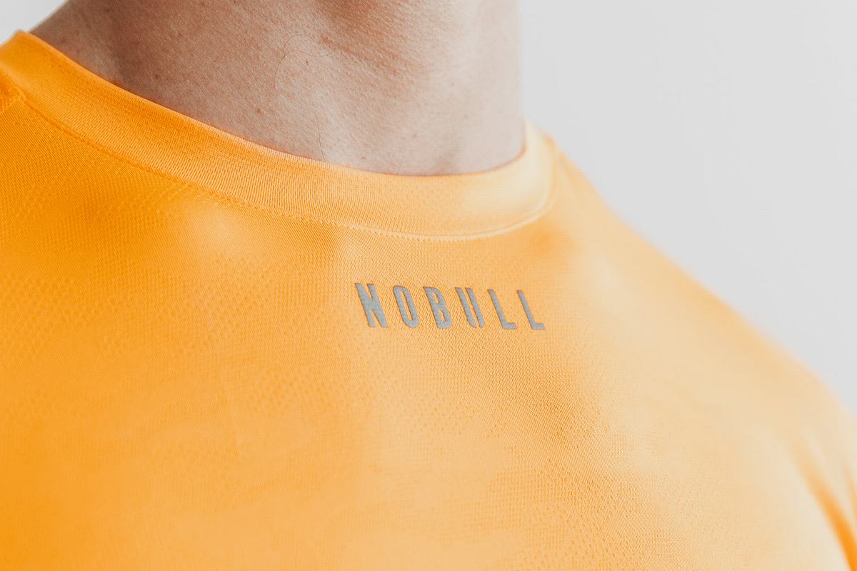 Nobull Lightweight Textured Men's T Shirts Orange Camo | Australia (KN0862)